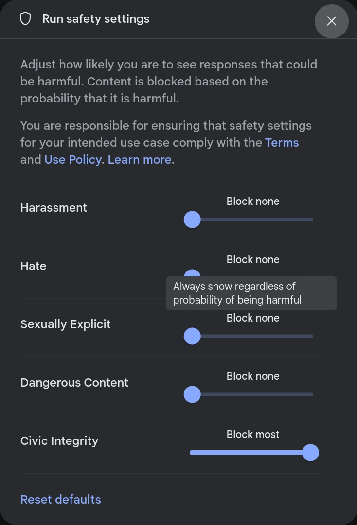 Google AI Studio Safety Settings