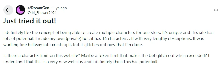 User Review: User ran into glitches when working on a longer scenario.