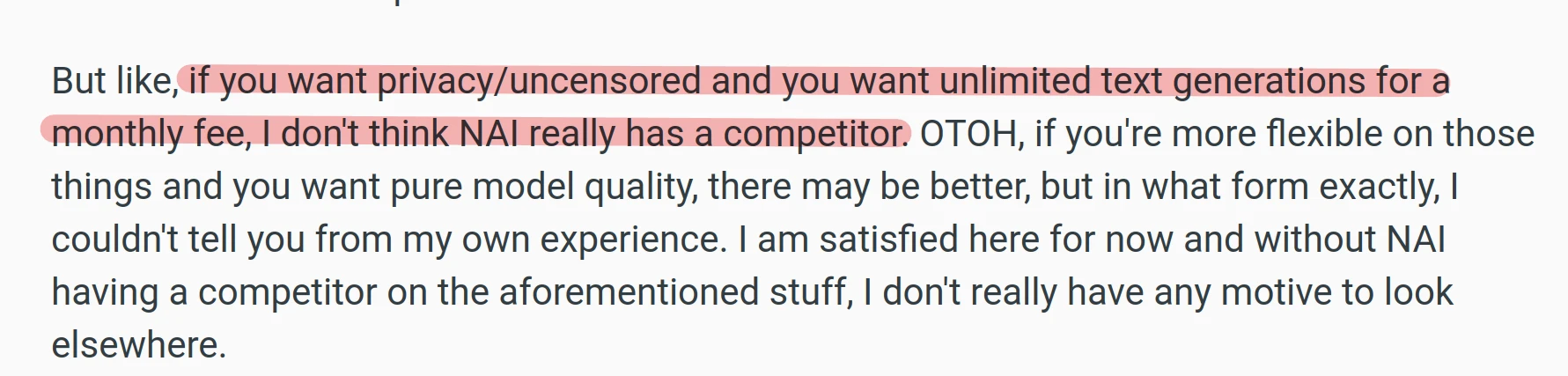 User Review: Great that it's uncensored and that it has an unlimited paid tier.