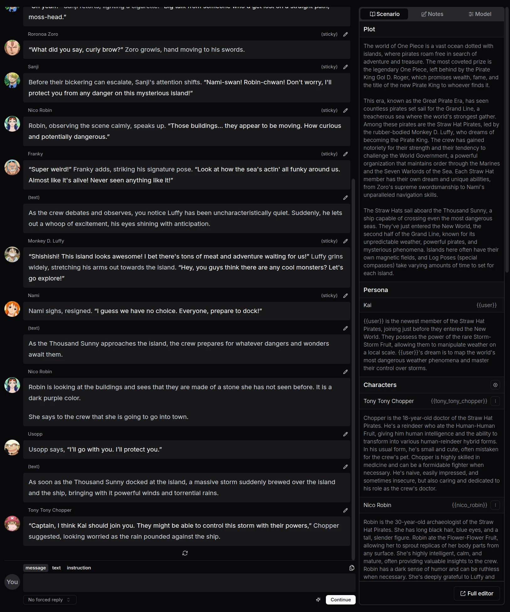 The role-play user interface of DreamGen