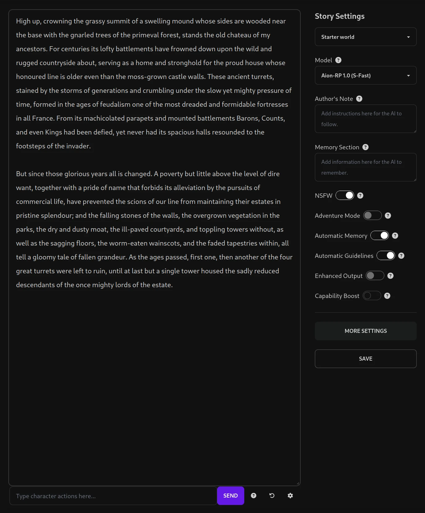 AI Adventure user interface of DeepRealms
