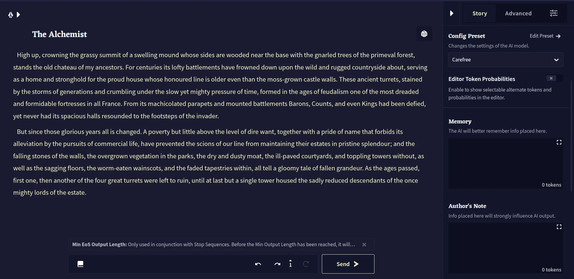 NovelAI writing user interface.